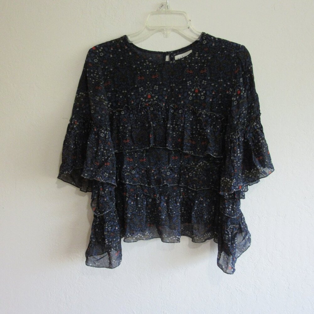 VELVET Graham & Spencer Blue Floral Ruffles Layered Small Bell Sleeves